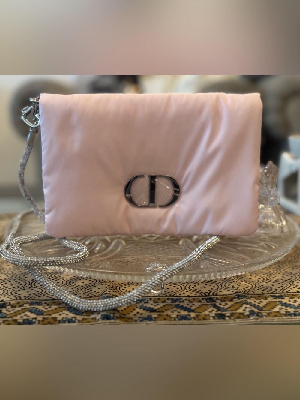 Dior Light Pink Satin Clutch with glitter  Silver Chain Detail - Picture 6 of 16